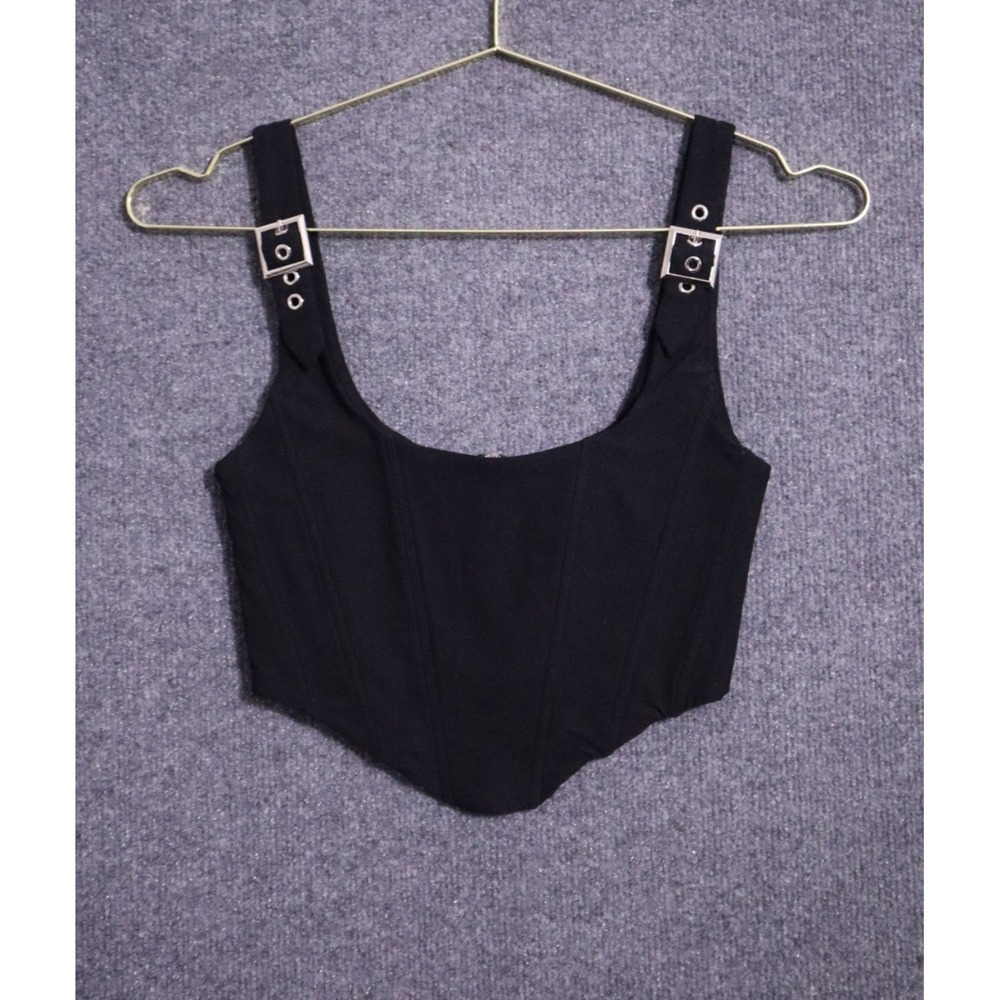 White Fox Keep Me Close Bustier‎ Women XS Black Crop Girdle Corset Buckled NWOT